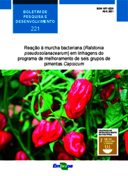 Thumbnail de Reação à murcha bacteriana (Ralstonia pseudosolanacearum) em linhagens do programa de melhoramento de seis grupos de pimentas Capsicum.