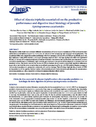 Thumbnail de Effect of Aloysia triphylla essential oil on the productive performance and digestive tract histology of juvenile Apistogramma cacatuoides.