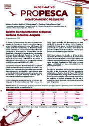 Thumbnail de Boletim do monitoramento pesqueiro na Bacia Tocantins-Araguaia: Araguacema, TO.