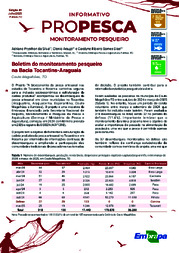Thumbnail de Boletim do monitoramento pesqueiro na Bacia Tocantins-Araguaia: Couto Magalhães, TO.