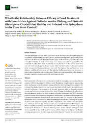 Thumbnail de What is the relationship between efficacy of seed treatment with insecticides against Dalbulus maidis (Delong and Wolcott) (Hemiptera: Cicadellidae) healthy and infected with spiroplasm in the corn stunt control?