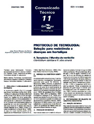 Thumbnail de Protocolo de tecnologia: seleção para resistência a doenças em hortaliças. 4. Tomateiro - Murcha-de-verticílio (Verticillium dahliae e V. albo-atrum).
